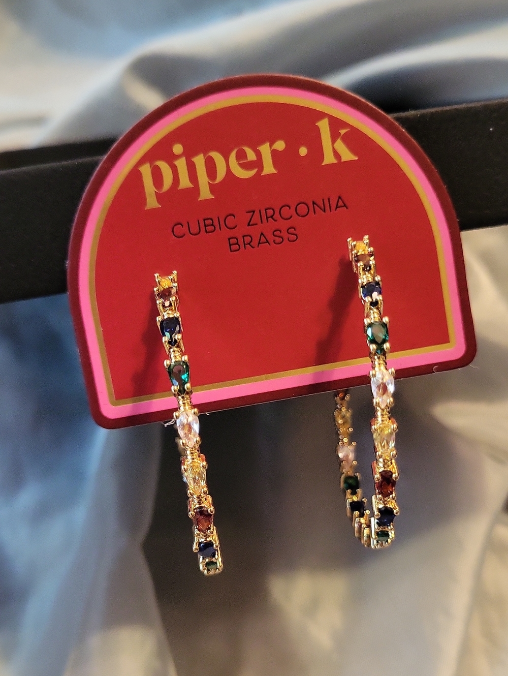 Piper K Gold Hoop Earrings with Multicolored Stones RT TH